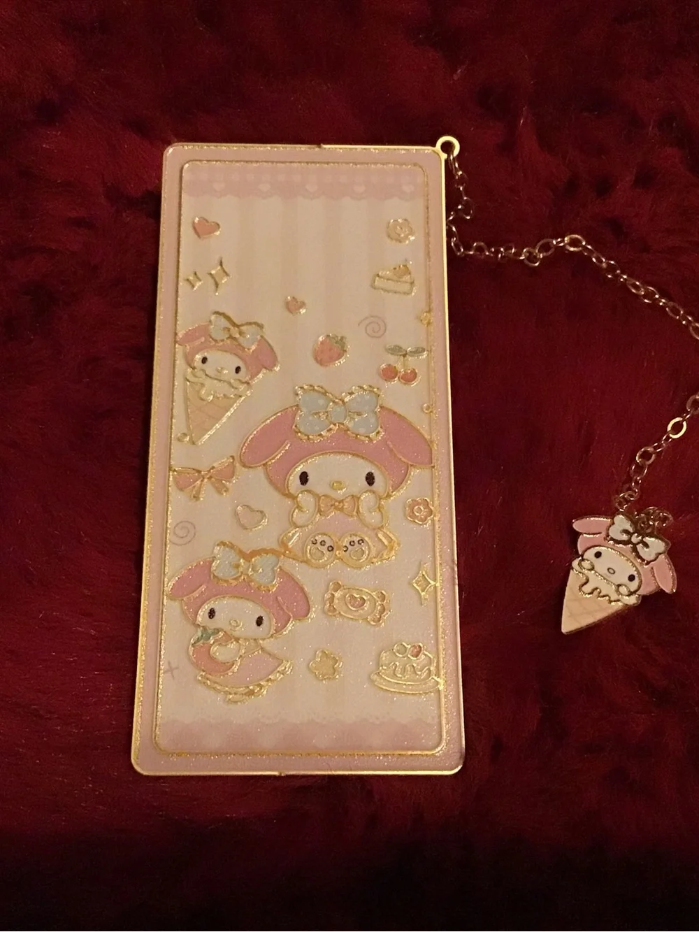 Sanrio My Melody Pink and Gold bookmark with Charm